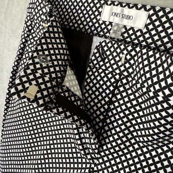 Women's Geometric Print Office Pants Stretch Black White Pockets Formal Size 6 - Picture 8 of 16